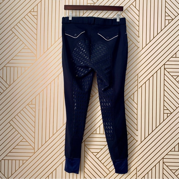 Huntington Equestrian Ventilated Silicone Full Seat Grip Breeches Navy Size 14 - Picture 8 of 11